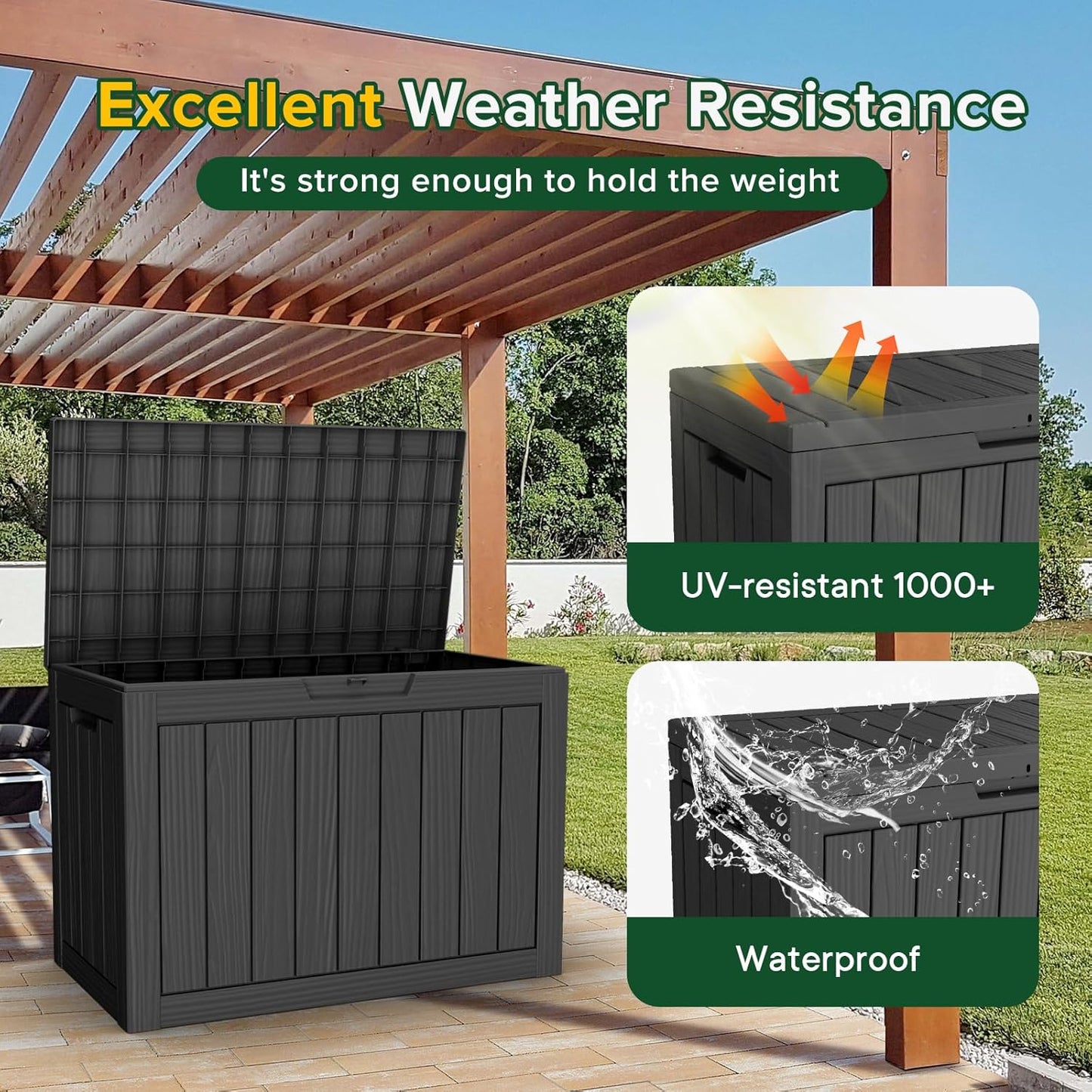 30 Gallon Outdoor Deck Box, Lockable Waterproof Outdoor Storage Boxes For Garden Tools,Indoor Cushions,Accessories Outside Storage Resin Weatherproof Container(Black)