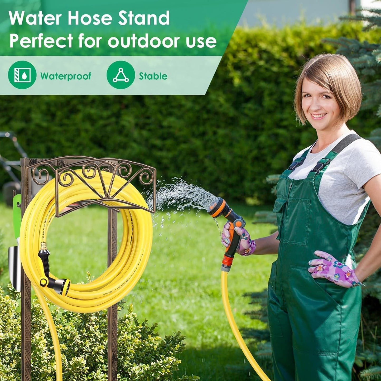 TomCare Garden Hose Holder Upgraded Heavy Duty Metal Water Hose Holder Holds 160 FT Hoses Sturdy Hose Reel Freestanding Outdoor Hoses Storage Hanger for Outside Yard Lawn