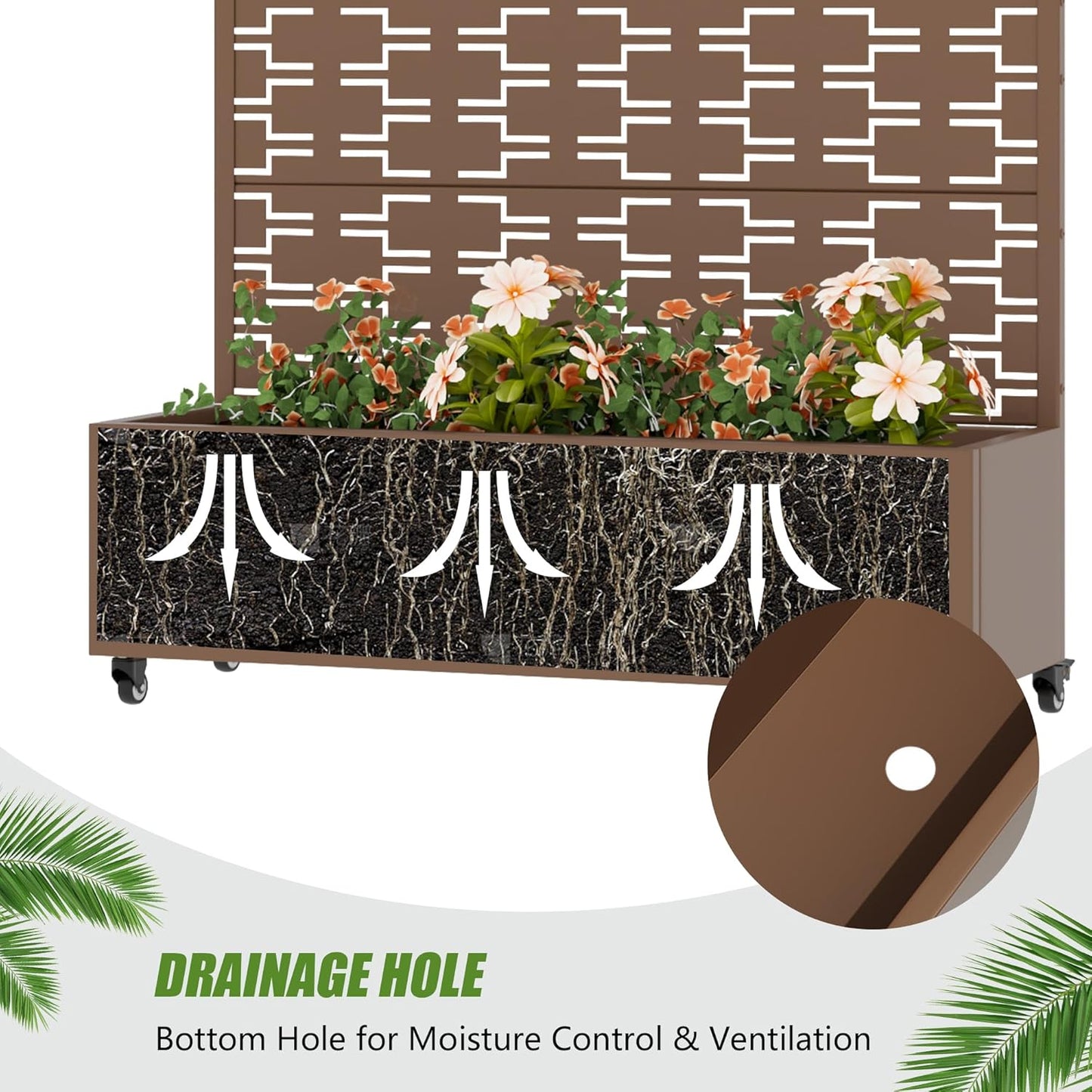 Casaphoria Metal Raised Garden Bed with Trellis and Wheels, 72"x47"x16" Planter Box for Climbing Plants, Vegetables & Vines, Features Drainage Holes and Privacy Screen (Black-Louver) - Colors A