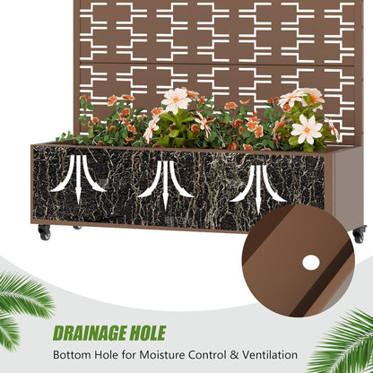 Casaphoria Metal Raised Garden Bed with Trellis and Wheels, 72"x47"x16" Planter Box for Climbing Plants, Vegetables & Vines, Features Drainage Holes and Privacy Screen (Black-Louver) - Colors A