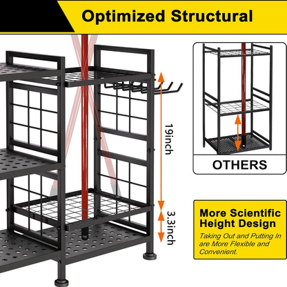 3 Tier Garden Tool Organizer, Garage Storage and Organization, Metal Yard Tools Storage up to 78 Tools, Heavy Duty Garden Tool Organizer for Garage, Yard, Patio, Shed, Indoors and Outdoors, Black