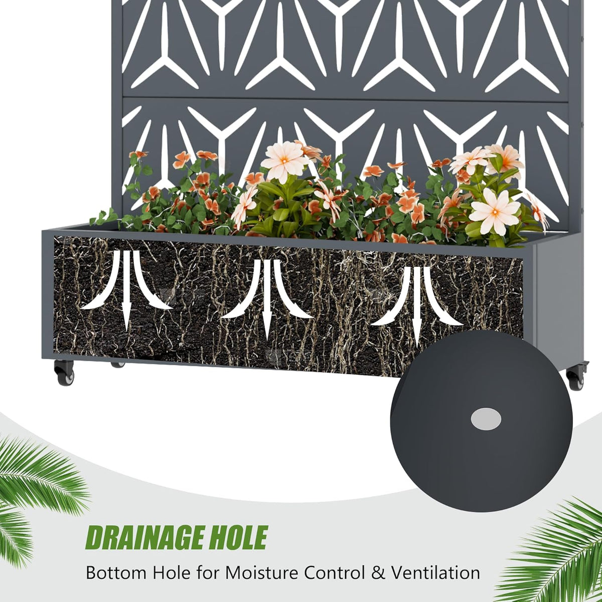 Casaphoria Metal Raised Garden Bed with Trellis and Wheels, 72"x47"x16" Planter Box for Climbing Plants, Vegetables & Vines, Features Drainage Holes and Privacy Screen (Black-Louver) - Colors D