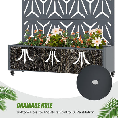 Casaphoria Metal Raised Garden Bed with Trellis and Wheels, 72"x47"x16" Planter Box for Climbing Plants, Vegetables & Vines, Features Drainage Holes and Privacy Screen (Black-Louver) - Colors D