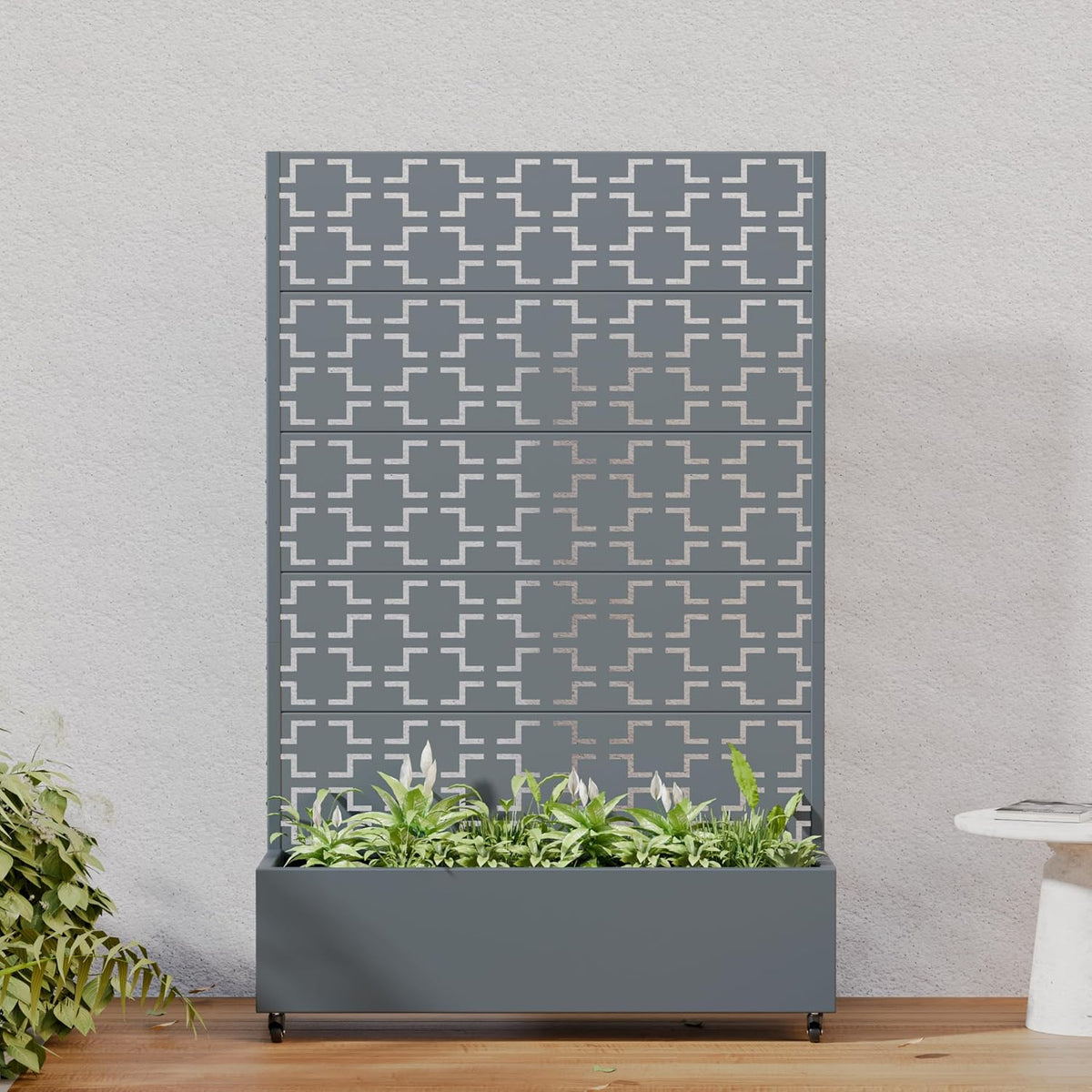 Casaphoria Metal Raised Garden Bed with Trellis and Wheels, 72"x47"x16" Planter Box for Climbing Plants, Vegetables & Vines, Features Drainage Holes and Privacy Screen (Black-Louver) - Colors A