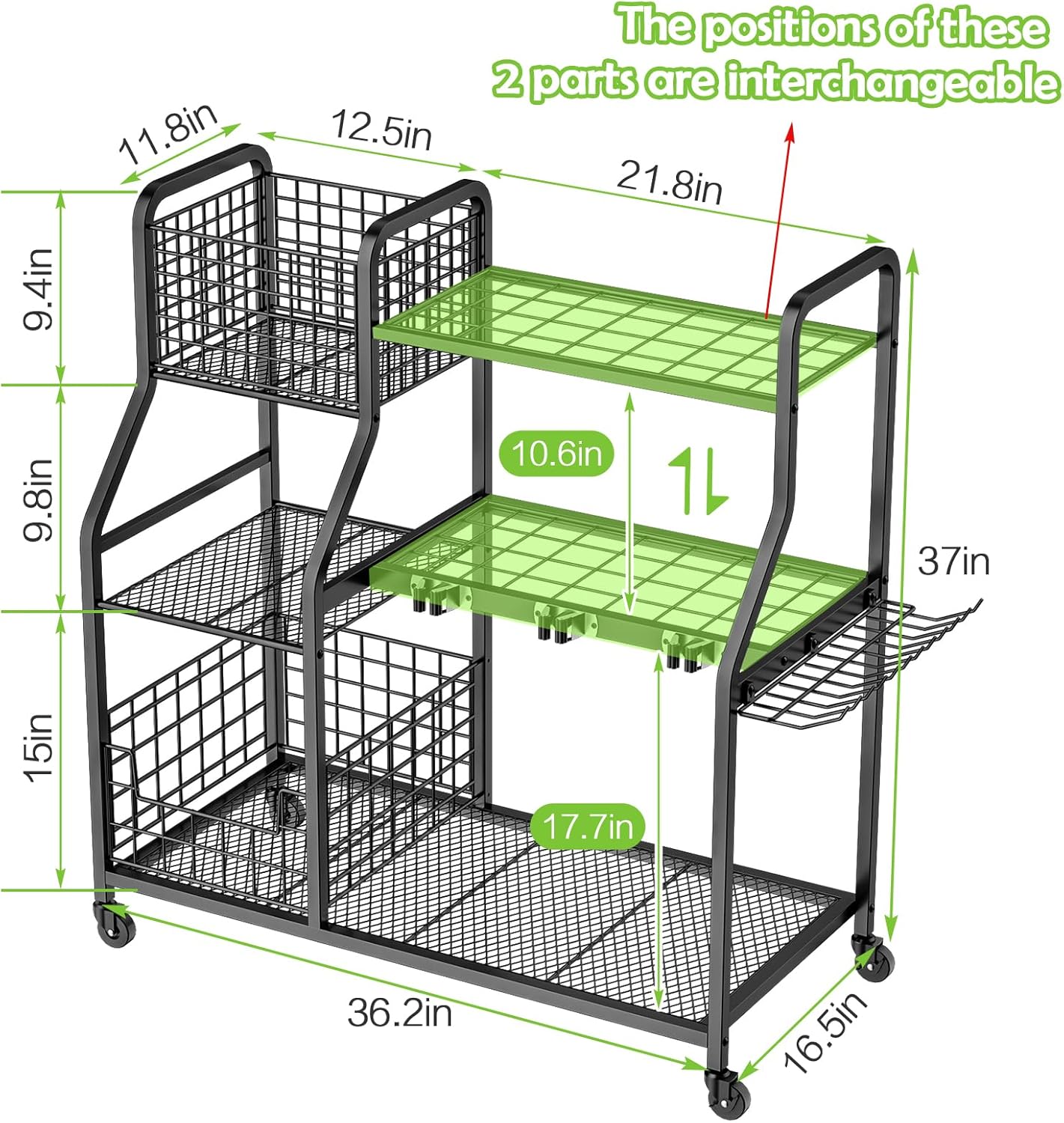 keomaisyto Garden Tool Organizer for Garage Organization, 3 Tier Yard Tool Storage Rack with 35 Long-Handled Tool Slots, Heavy Duty Garden Tool Holder with Large Hooks for Shed, Yard, Garage