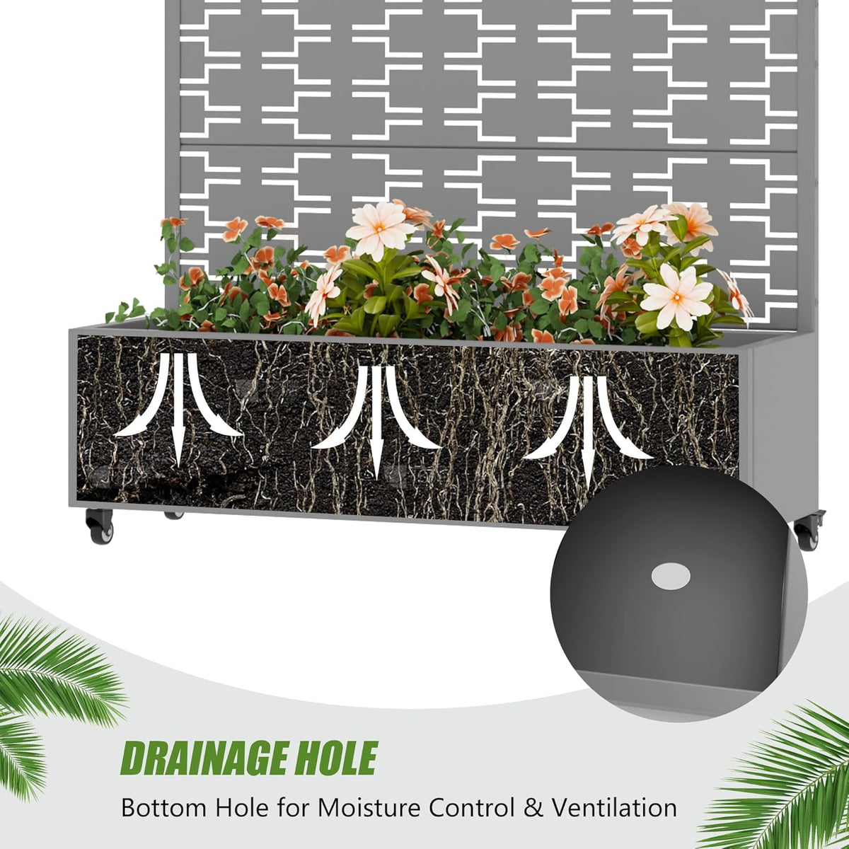 Casaphoria Metal Raised Garden Bed with Trellis and Wheels, 72"x47"x16" Planter Box for Climbing Plants, Vegetables & Vines, Features Drainage Holes and Privacy Screen (Black-Louver) - Colors C
