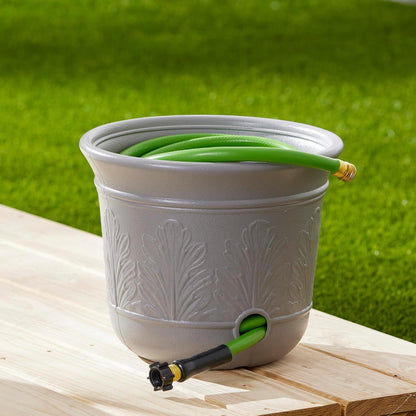 Suncast 300 Foot Heavy Duty 5 Gallon Decorative Plastic Hose Pot for Expandable and Lightweight Hoses, Ideal for Garden, Patio and Backyard Use