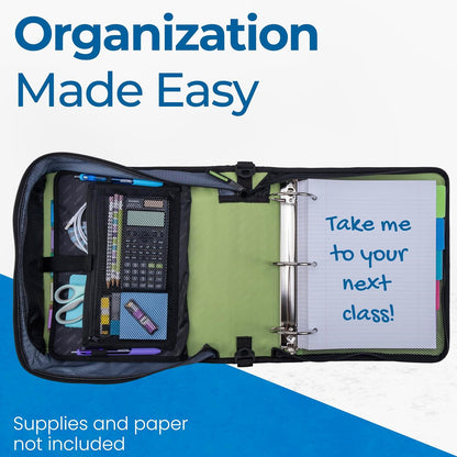 School Zipper Binder | 3-Inch O-Rings | 600-Sheet | D-146 Key Lime