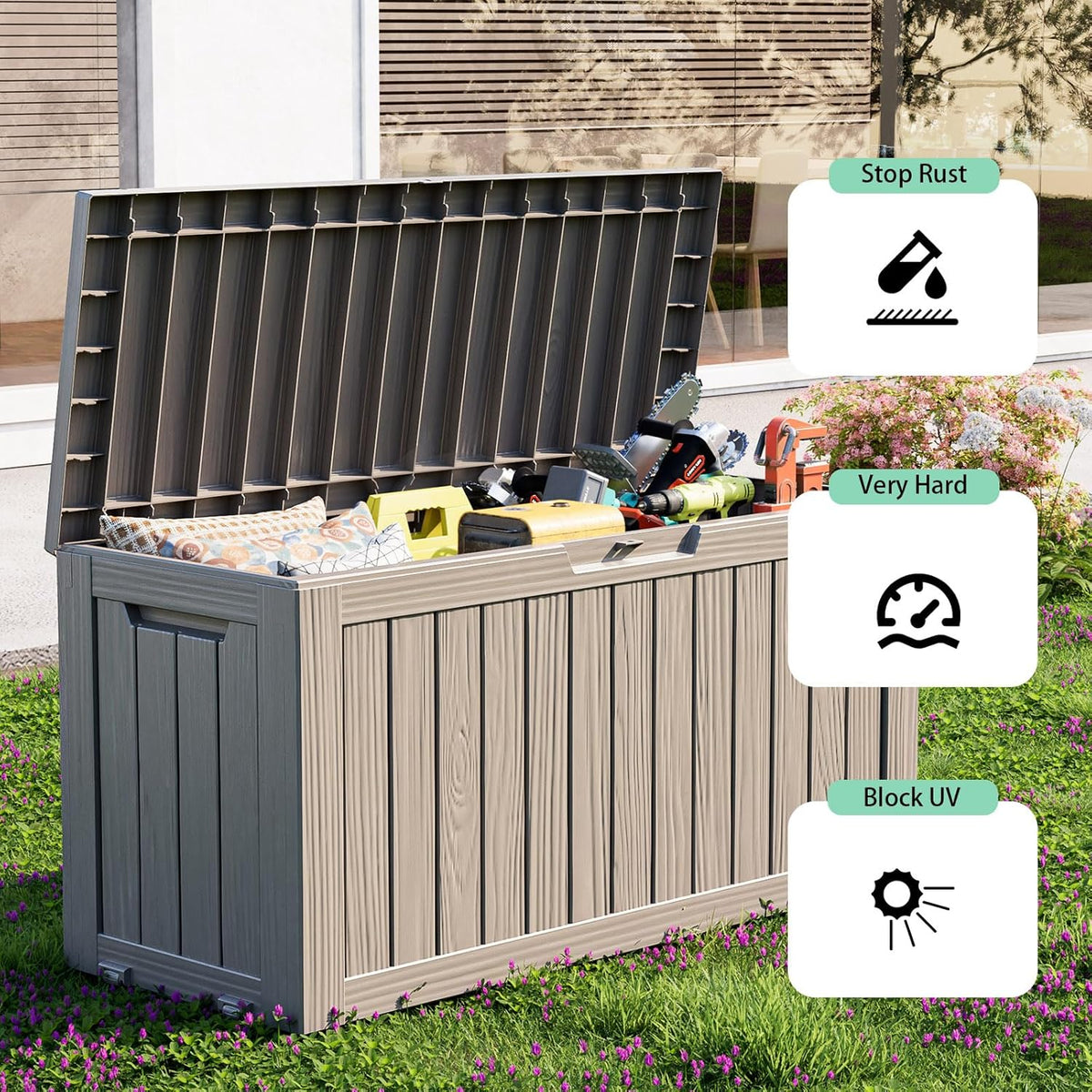 30 Gallon Outdoor Deck Box, Lockable Waterproof Outdoor Storage Boxes For Garden Tools,Indoor Cushions,Accessories Outside Storage Resin Weatherproof Container(Black)