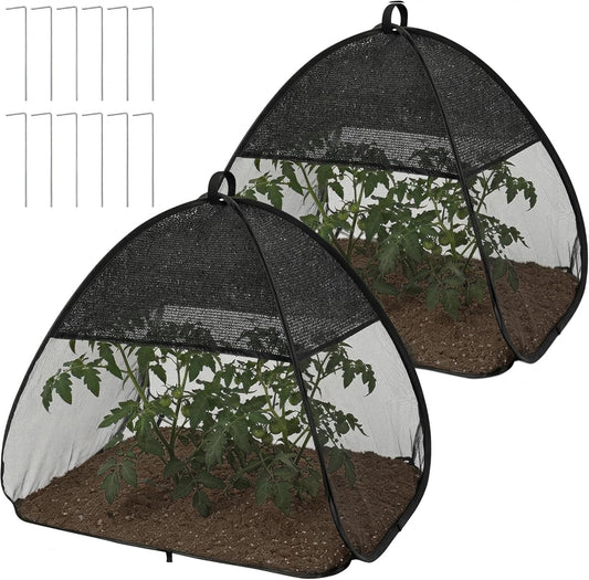 2 Pcs Pop Up Garden Netting Bug and Shade Covers, 22" x 22" x 22" Plant Sun Shade Top Bird Netting Tents, Insect Barrier Sun Protection Plant Cover Tent for Outdoor Plants Vegetables Fruits (Black)