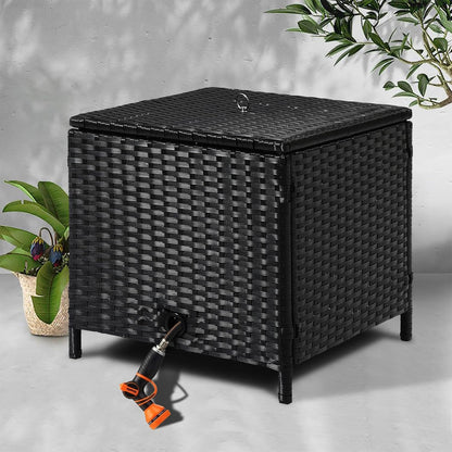 Decorative Garden Hose Storage Box with Lid, Weather Resistant Handwoven PE Rattan Water Hose Holder, Storage For Garden Tools, 200FT 5/8'' Hose Capacity