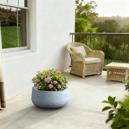 Kante 15.7" Dia Round Concrete Planter, Outdoor Indoor Garden Plant Pots with Drainage Hole and Rubber Plug, Modern Curvaceous Design, Slate Gray