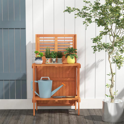 Giantex Folding Potting Bench, 2-Tier Gardening Workstation w/Storage Shelves, Wood Outdoor Potting Table for Garden, Yard, Balcony, Easy Assembly, Natural