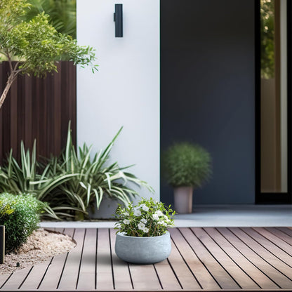 Kante 15.7" Dia Round Concrete Planter, Outdoor Indoor Garden Plant Pots with Drainage Hole and Rubber Plug, Modern Curvaceous Design, Slate Gray