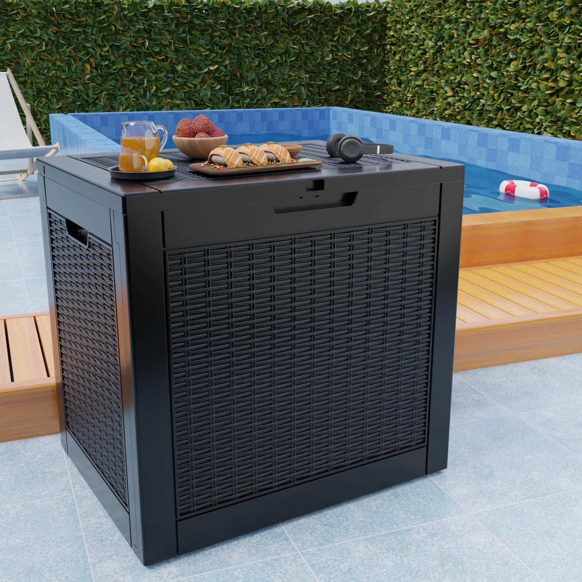 30 Gallon Outdoor Deck Box, Lockable Waterproof Outdoor Storage Boxes For Garden Tools,Indoor Cushions,Accessories Outside Storage Resin Weatherproof Container(Black)