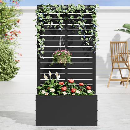 Casaphoria Metal Raised Garden Bed with Trellis and Wheels, 72"x47"x16" Planter Box for Climbing Plants, Vegetables & Vines, Features Drainage Holes and Privacy Screen (Black-Louver) - Colors D