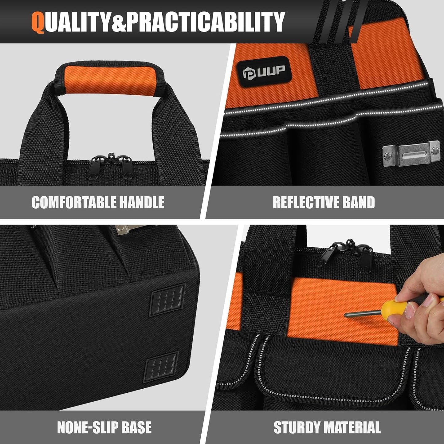 UUP Heavy Duty Tool Bag 15-Inch, 16-Pocket Portable Empty Tool Box Organizer, Big Storage Toolbox Organization, Soft Handle Large Zipper Carrying Toolbag, Father Day Gifts for Him Dad Men, Green