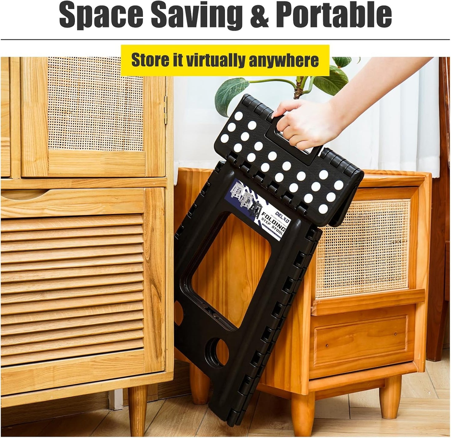 Folding Step Stool 13 Inch,300 Lbs Step Stool for Adults Black