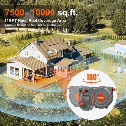 Retractable Garden Hose Reel 90 ft 5/8 inch Automatic Rewind with Any-Length Lock 9 Pattern Nozzle Sprayer 180° Swivel Wall-Mounted Hose Reel for Home Yards