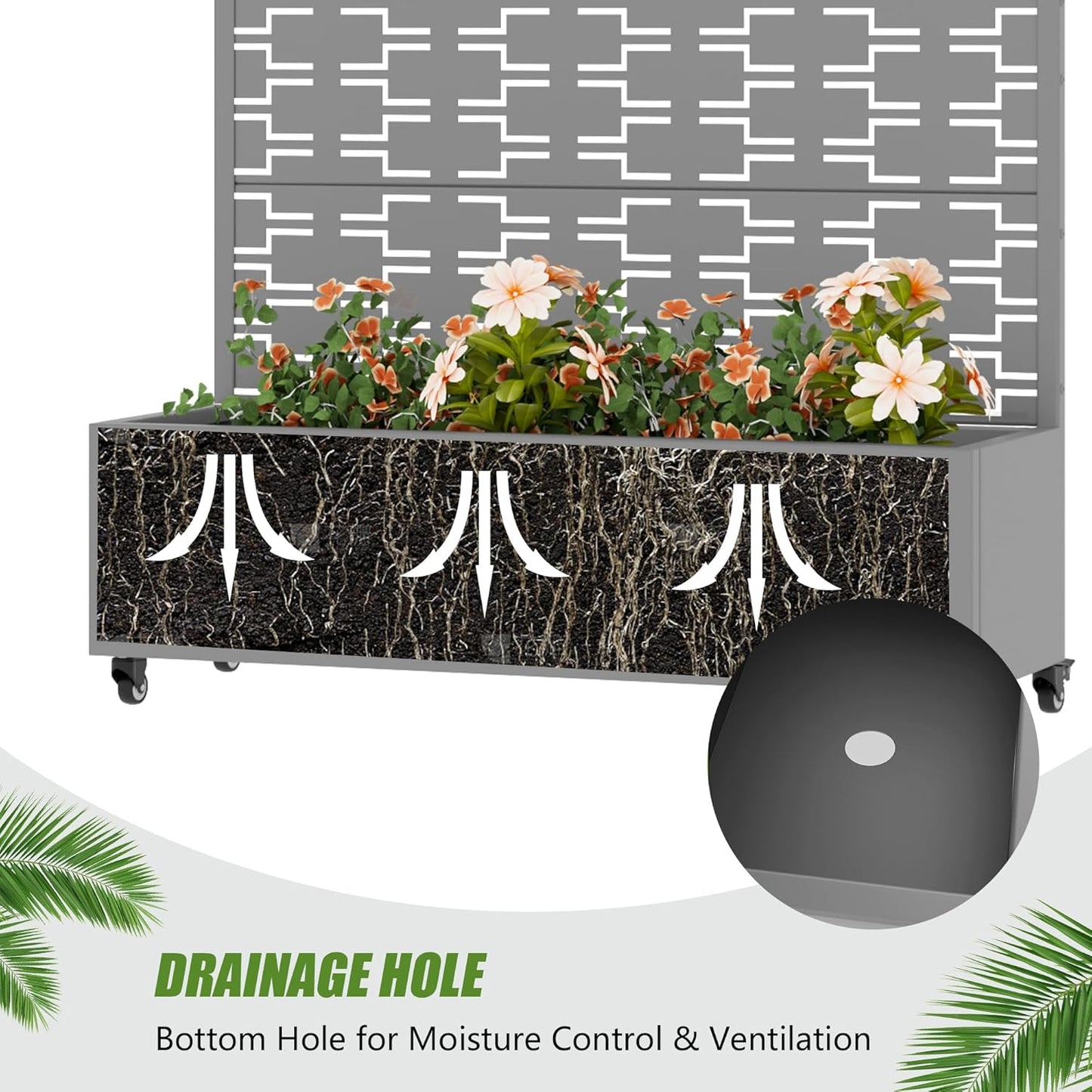 Casaphoria Metal Raised Garden Bed with Trellis and Wheels, 72"x47"x16" Planter Box for Climbing Plants, Vegetables & Vines, Features Drainage Holes and Privacy Screen (Black-Louver) - Colors C