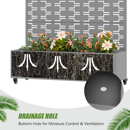 Casaphoria Metal Raised Garden Bed with Trellis and Wheels, 72"x47"x16" Planter Box for Climbing Plants, Vegetables & Vines, Features Drainage Holes and Privacy Screen (Black-Louver) - Colors C