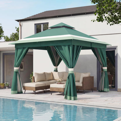 10x20 Gazebo Canopy with 100FT String Lights, Metal Heavy Duty Patio Canopy Tent with Double Roofs, Mosquito Nettings and Privacy Screens for Backyard, Garden, Lawn, Gray