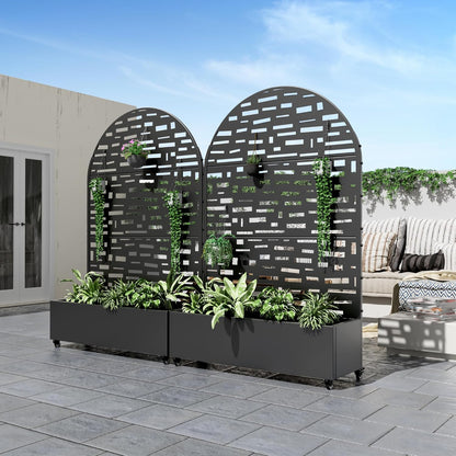 Casaphoria Metal Raised Garden Bed with Trellis and Wheels, 72"x47"x16" Planter Box for Climbing Plants, Vegetables & Vines, Features Drainage Holes and Privacy Screen (Black-Louver) - Colors B