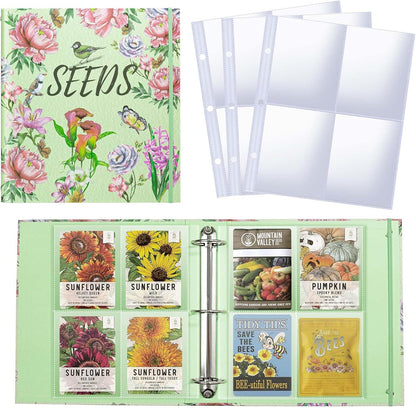 Seed Organizer Garden Seeds Storage Clear Sheet Protectors with 8.5x11 Binder, Seed Packet Organizer Kit
