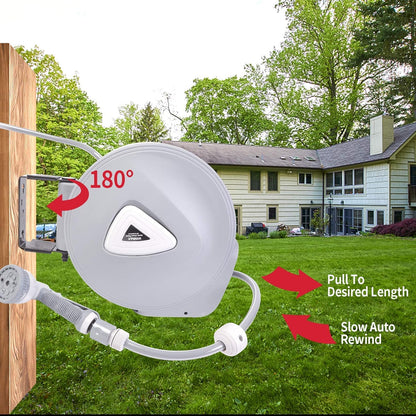 Retractable Garden Water Hose Reel Storage Gun Rewind Wall Mount 32Feet/65Feet/100Feet (65 Feet)
