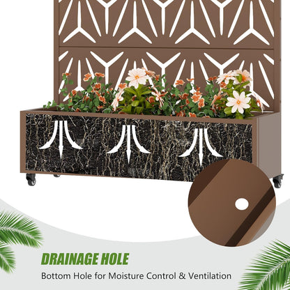 Casaphoria Metal Raised Garden Bed with Trellis and Wheels, 72"x47"x16" Planter Box for Climbing Plants, Vegetables & Vines, Features Drainage Holes and Privacy Screen (Black-Louver) - Colors B