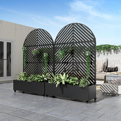 Casaphoria Metal Raised Garden Bed with Trellis and Wheels, 72"x47"x16" Planter Box for Climbing Plants, Vegetables & Vines, Features Drainage Holes and Privacy Screen (Black-Louver) - Colors A