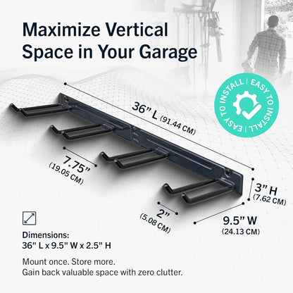 StoreYourBoard 36" Garage Tool Organizer Wall Mount | Garden Tool Organizer System | Heavy Duty Garden Tool Storage Rack for Yard Tools Rakes Shovels 250lbs Garage Organization | 4 PVC Coated Hooks