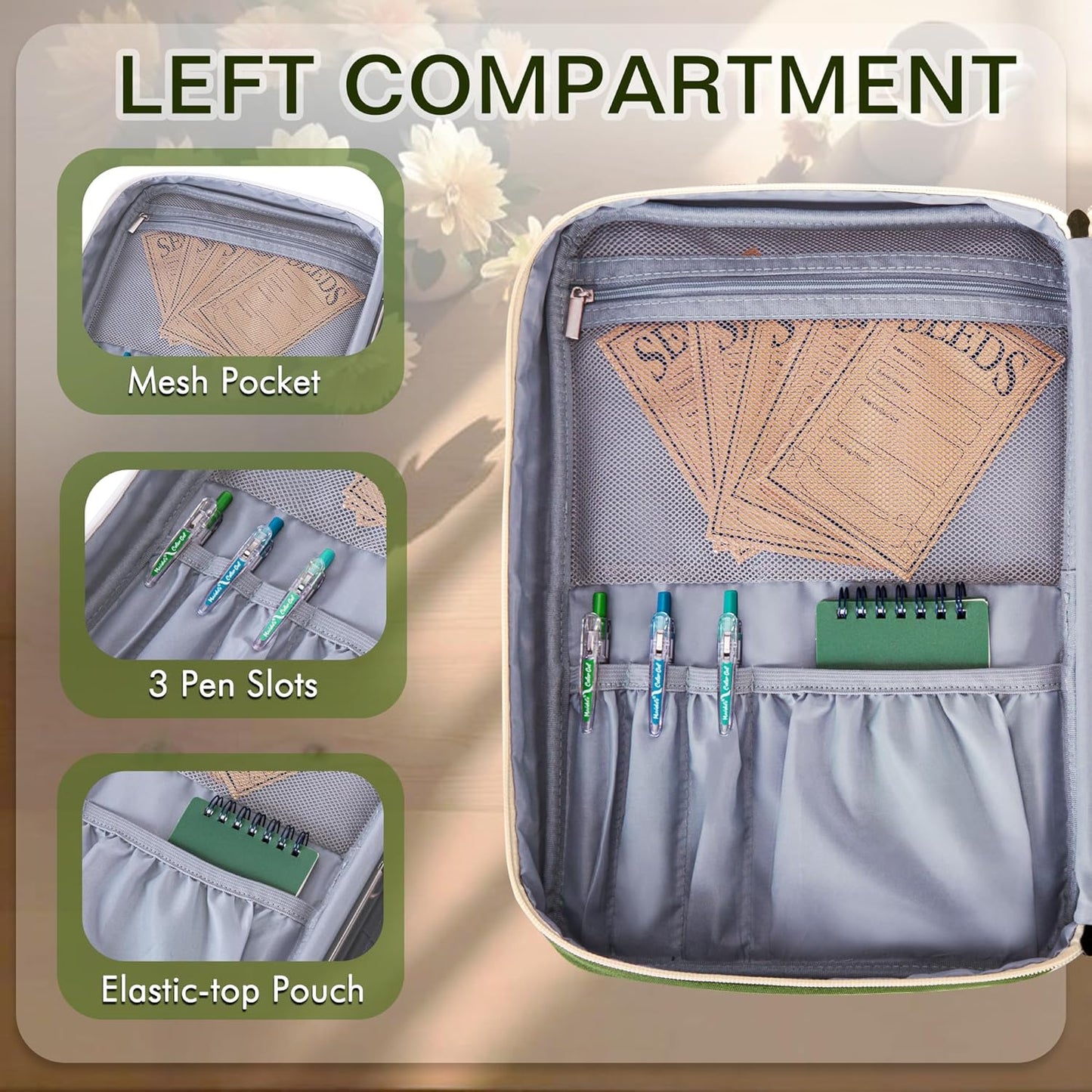 Seed Storage Organizer Binder with 20 PCS Reusable Seed Envelopes - 30 Pack Sheet Protectors Holds 120 Packets Envelopes, Seed Saving Bag for Garden Planner, Green