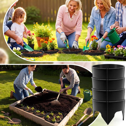 50 Pcs Planting Grow Rings, Diameter Range 8.2-15.7 Inches, Adjustable Interlocking Plant Support Rings with Mallet, Reusable Tree Watering Ring for Garden Root Irrigation (Black)
