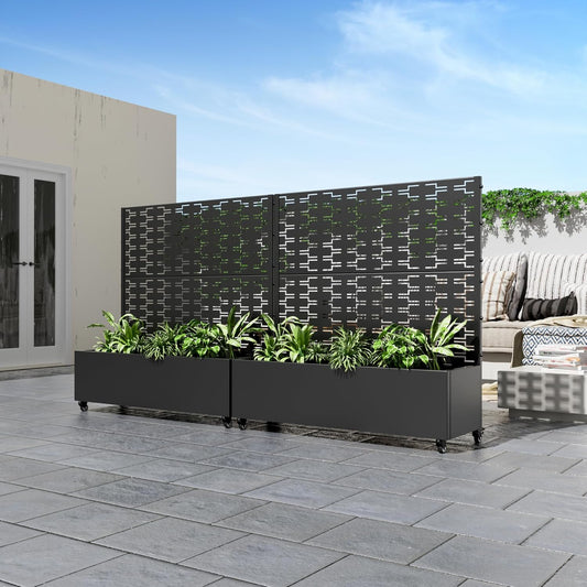 Casaphoria Metal Raised Garden Bed with Trellis and Wheels, 72"x47"x16" Planter Box for Climbing Plants, Vegetables & Vines, Features Drainage Holes and Privacy Screen (Black-Louver) - Colors B
