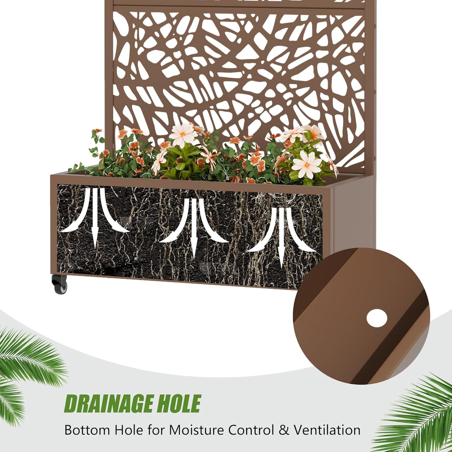 Casaphoria Metal Raised Garden Bed with Trellis and Wheels, 72"x47"x16" Planter Box for Climbing Plants, Vegetables & Vines, Features Drainage Holes and Privacy Screen (Black-Louver) - Colors B