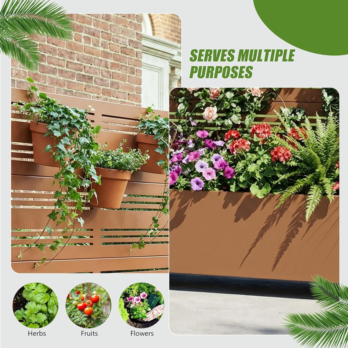 Casaphoria Metal Raised Garden Bed with Trellis and Wheels, 72"x47"x16" Planter Box for Climbing Plants, Vegetables & Vines, Features Drainage Holes and Privacy Screen (Black-Louver) - Colors B