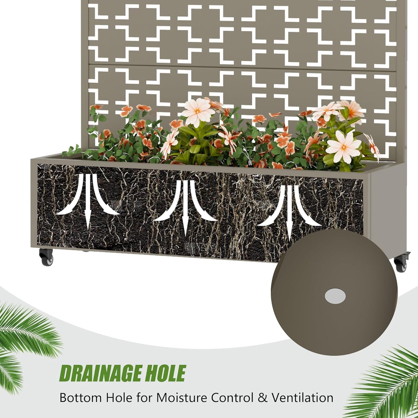 Casaphoria Metal Raised Garden Bed with Trellis and Wheels, 72"x47"x16" Planter Box for Climbing Plants, Vegetables & Vines, Features Drainage Holes and Privacy Screen (Black-Louver) - Colors C