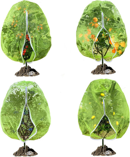 Fruit Tree Netting, RIFNY 3.9 X 3.3 FT Blueberry Bush Netting Cover with Zipper Drawstring, Outdoor Mosquito Net Garden Netting Cover Protector Plant from Birds Cicadas Animals Insect (4 PCS, White)