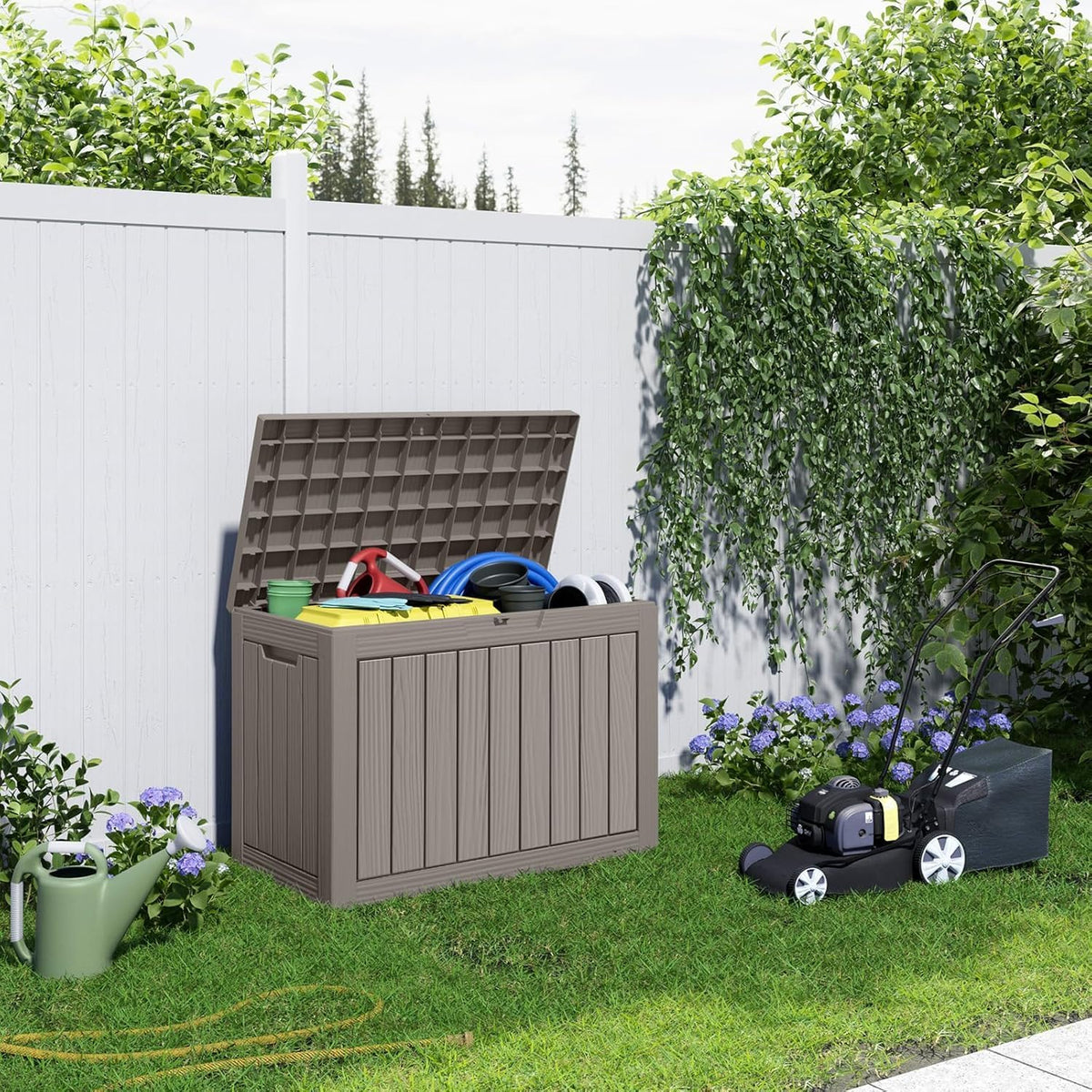 30 Gallon Outdoor Deck Box, Lockable Waterproof Outdoor Storage Boxes For Garden Tools,Indoor Cushions,Accessories Outside Storage Resin Weatherproof Container(Black)
