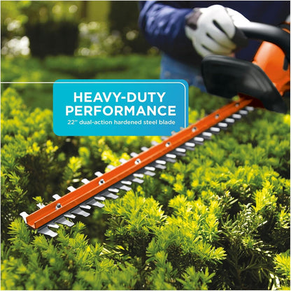 BLACK+DECKER 20V MAX Cordless Hedge Trimmer, Battery and Charger Included, 22 Inch Steel Blade Lightweight Bush Trimmer, Soft Grip, Less Vibration (LHT2220)