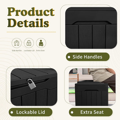 Devoko 100 Gallon Waterproof Large Resin Deck Box Indoor Outdoor Lockable Storage Container for Patio Furniture Cushions Garden Tools (100 Gallon, Black)