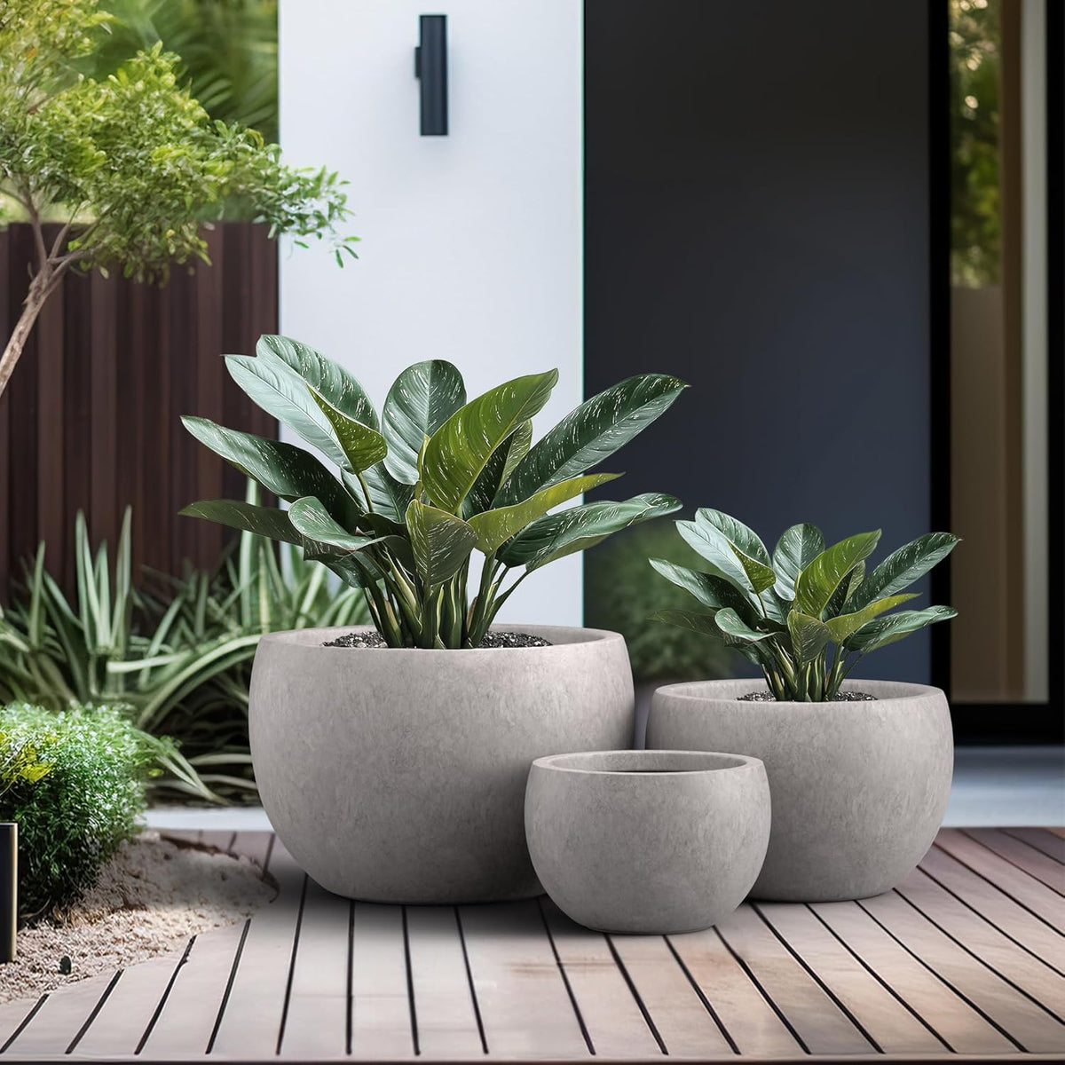 Large Round Bowl Vintage BRN Concrete Planter 19.9" Dia, Outdoor