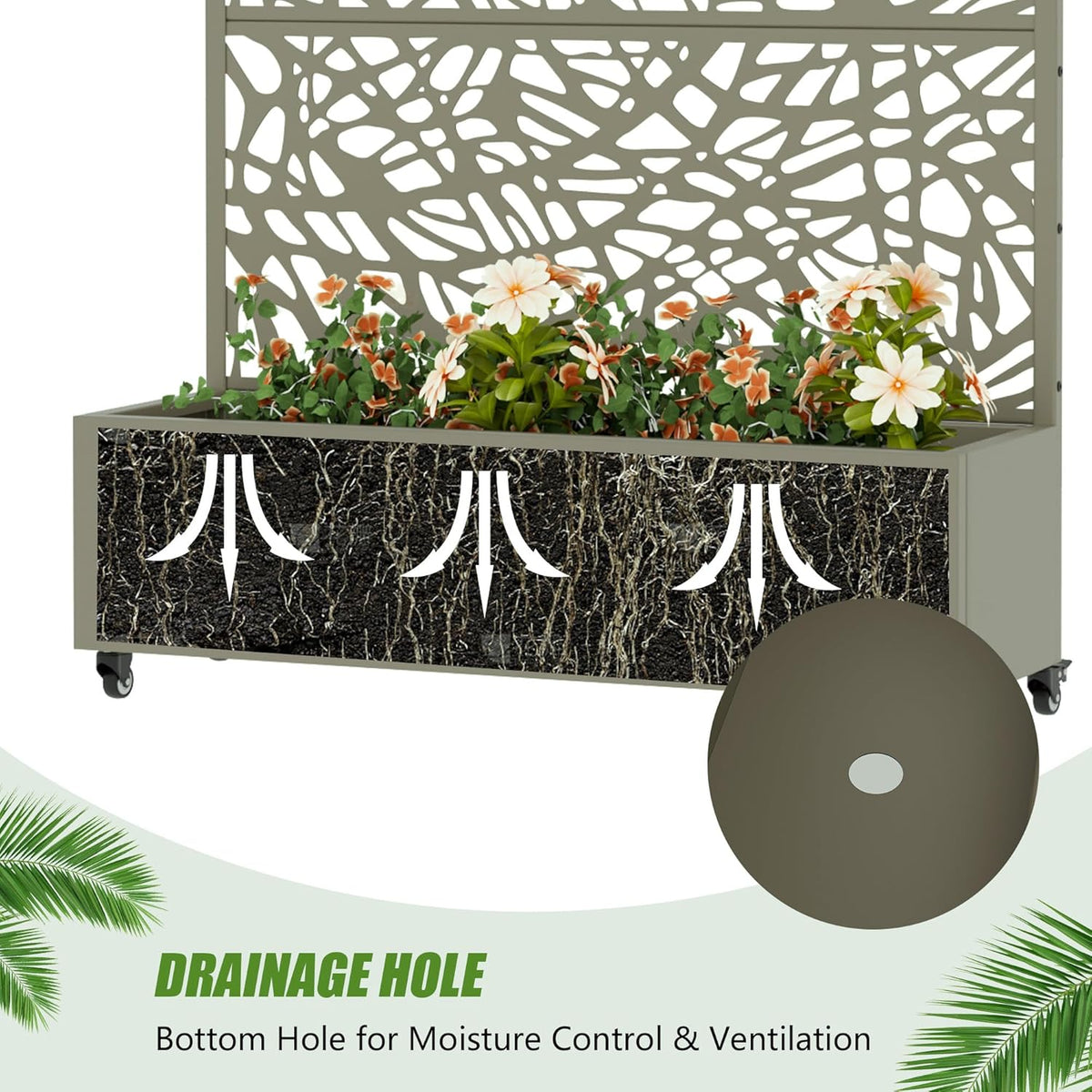 Casaphoria Metal Raised Garden Bed with Trellis and Wheels, 72"x47"x16" Planter Box for Climbing Plants, Vegetables & Vines, Features Drainage Holes and Privacy Screen (Black-Louver) - Colors A