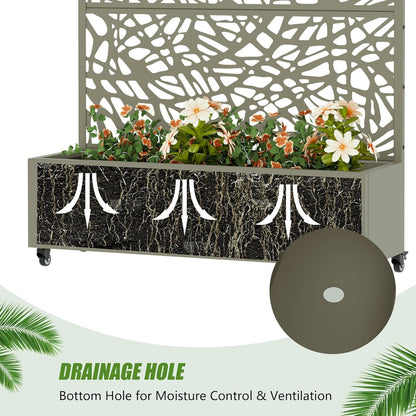 Casaphoria Metal Raised Garden Bed with Trellis and Wheels, 72"x47"x16" Planter Box for Climbing Plants, Vegetables & Vines, Features Drainage Holes and Privacy Screen (Black-Louver) - Colors A