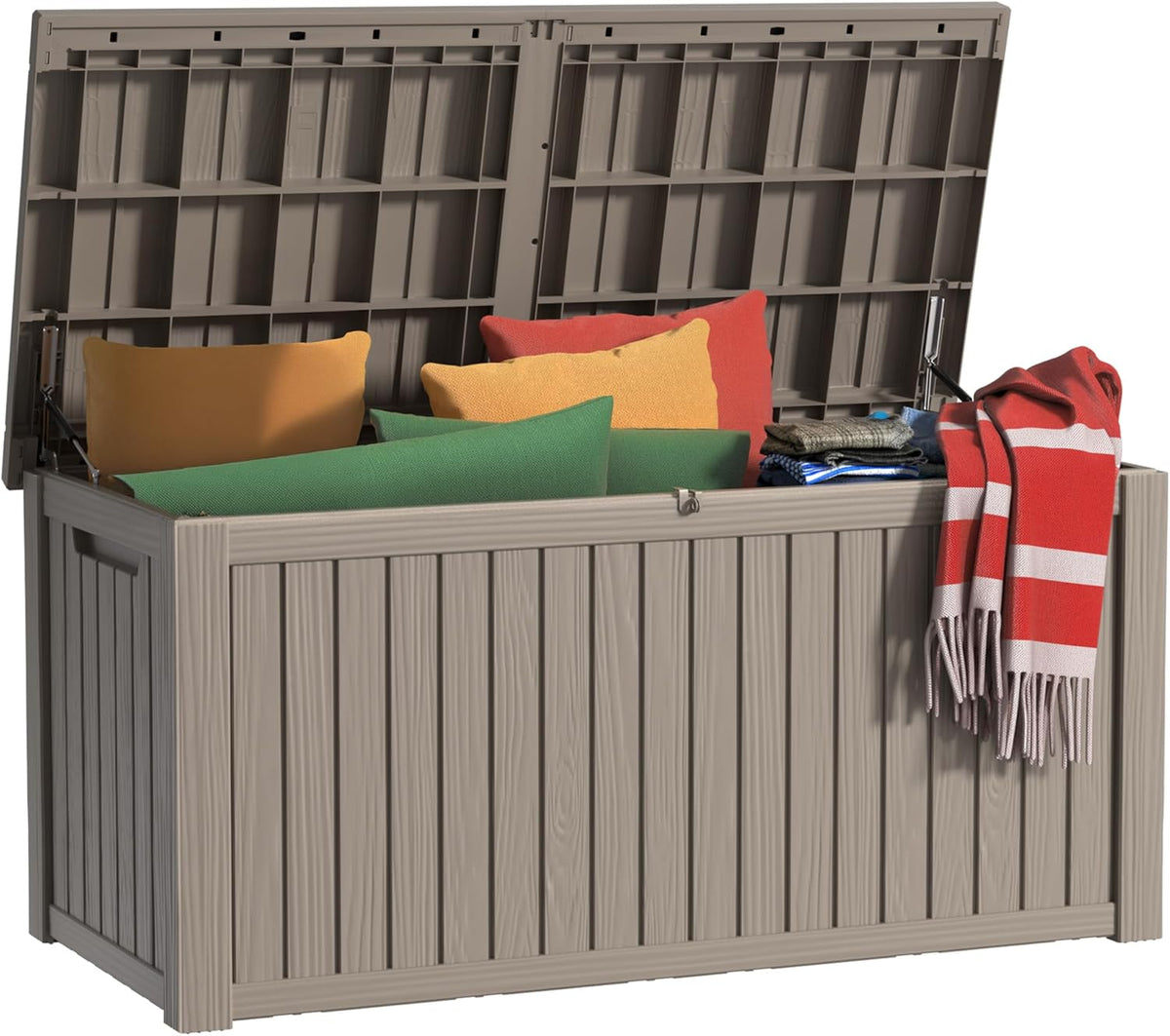 30 Gallon Outdoor Deck Box, Lockable Waterproof Outdoor Storage Boxes For Garden Tools,Indoor Cushions,Accessories Outside Storage Resin Weatherproof Container(Black)