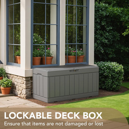 Devoko 100 Gallon Waterproof Large Resin Deck Box Indoor Outdoor Lockable Storage Container for Patio Furniture Cushions Garden Tools (100 Gallon, Black)