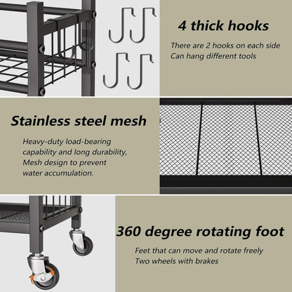 3 Tier Garden Tool Organizer, Garage Storage and Organization, Metal Yard Tools Storage up to 78 Tools, Heavy Duty Garden Tool Organizer for Garage, Yard, Patio, Shed, Indoors and Outdoors, Black