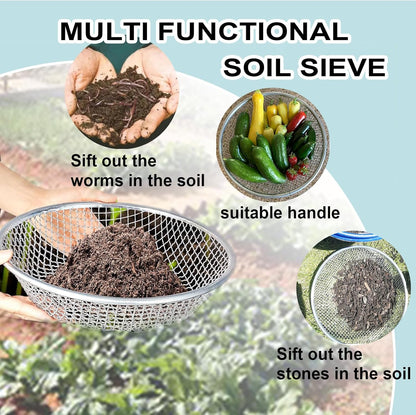 2PCS Soil Sifter for Gardening, Rock Sifter for 5 Gallon Bucket,Compost Sifter Dirt Sifter,Captures Dirt Rocks Sawdust Black Handle Upgrade Version