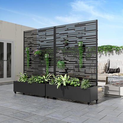 Casaphoria Metal Raised Garden Bed with Trellis and Wheels, 72"x47"x16" Planter Box for Climbing Plants, Vegetables & Vines, Features Drainage Holes and Privacy Screen (Black-Louver) - Colors B
